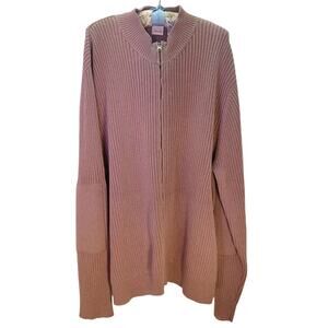 Falls Creek Men's XL Wool Blend Full-Zip Ribbed Cardigan with Elbow Patches Tan